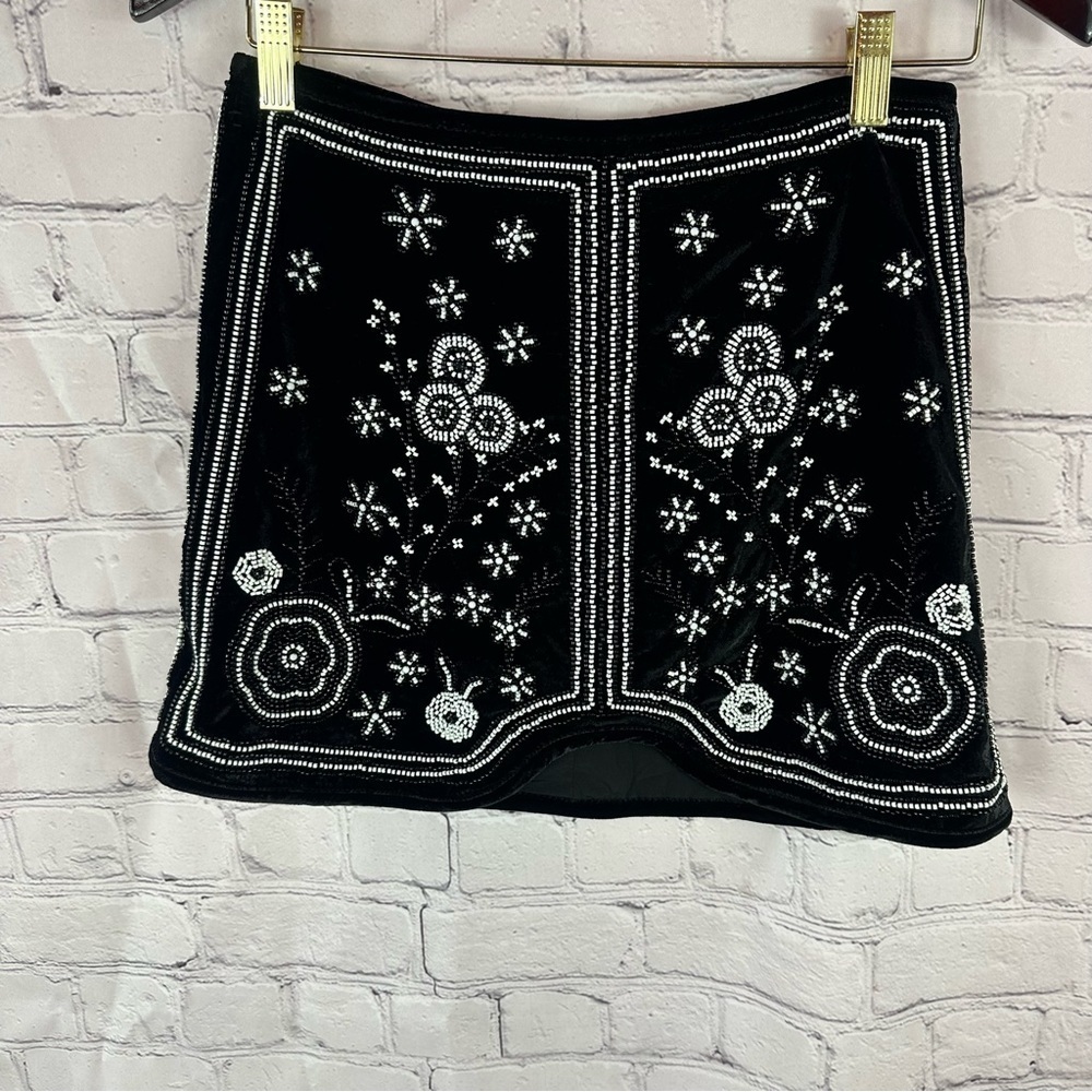 NWT chelsea & violet Embroidered Black velvet beaded mini Skirt sz 0 boho